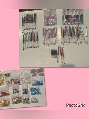 Huge Bundle of Beadable Pen Making Lot 73 Pens 800 Beads Spacers Craft Supplies